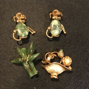 Lot of 4 Vintage Jade Brooches - 2 are Poodles